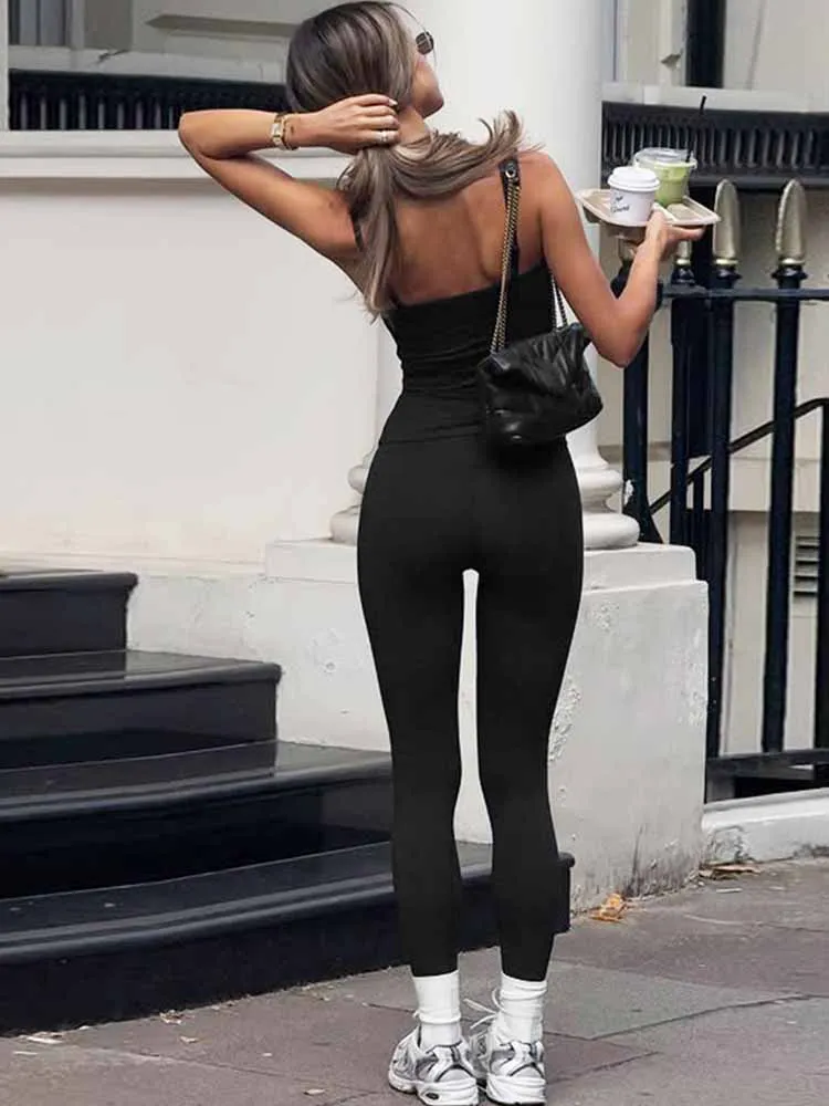 MCDV Casual patchwork jumpsuits dames mouwloze bodycon spaghetti rompertjes backless mode streetwear sportieve overalls