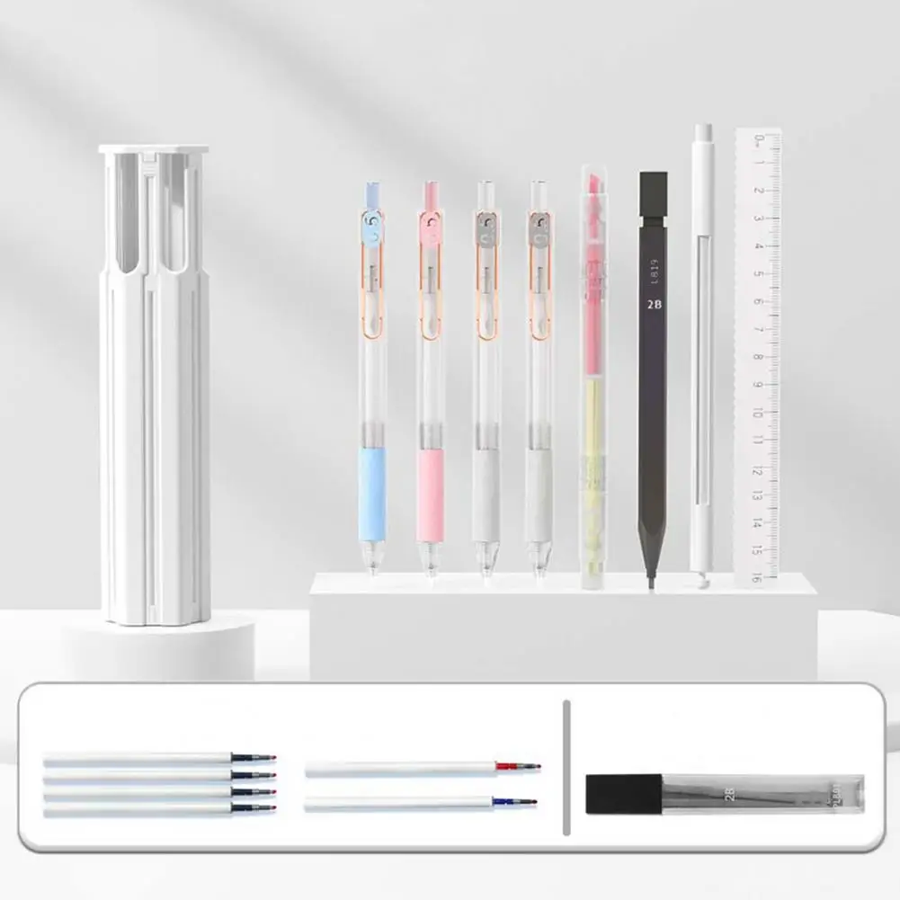 Estuche para bolígrafos de Gel, caja portátil Hexagonal, fácil de limpiar, con tapa de fácil acceso, ranuras para tarjetas, Portalápices para la escuela