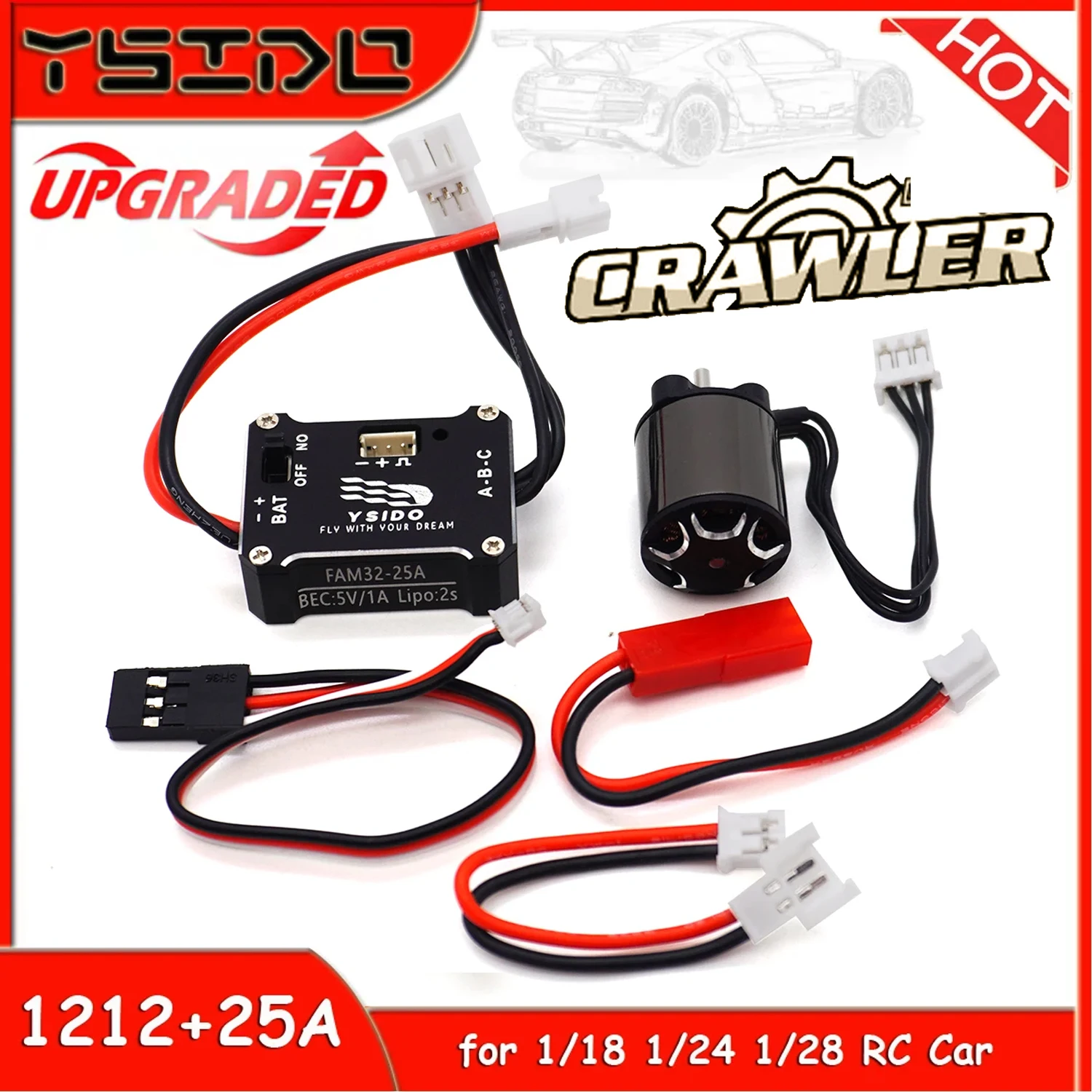 YSIDO 25A ESC 및 1212 3500KV 모터 브러시리스 콤보 TRX4M SCX24 FMS FCX18 FCX24 1/18 1/24 RC 크롤러 클라이밍 액세서리