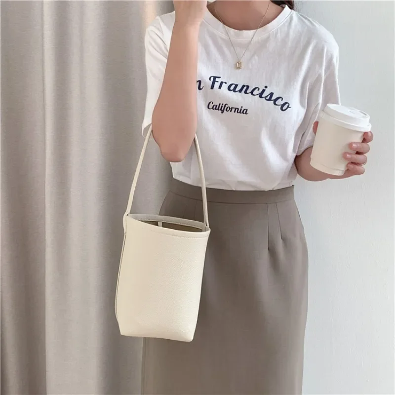 New Popular Trendy Bucket Bags for Women 2024 Solid All Match PU Shoulder Bag Fashion Office Lady Autumn Underarm Bag