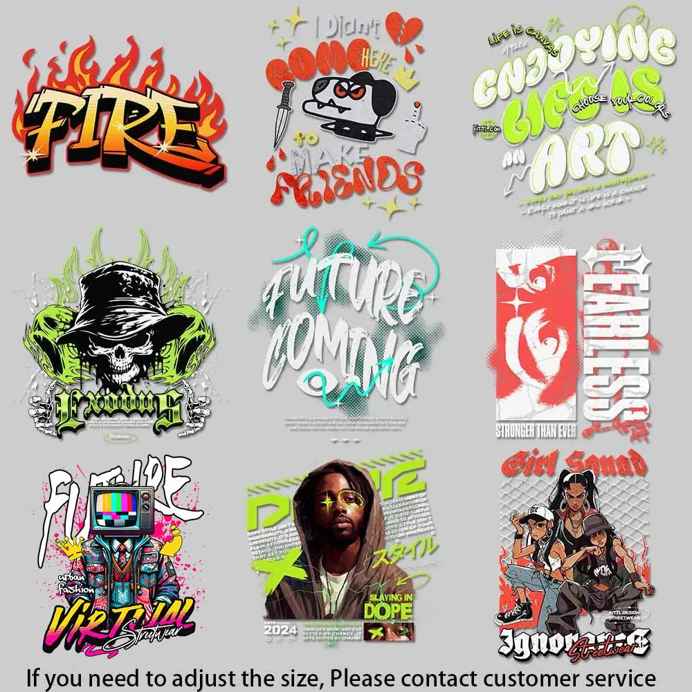Calcomanías termoadhesivas Bold Streetwear: arte vibrante de DJ Panda/cráneo/urban, fácil personalización DIY para ropa/accesorios