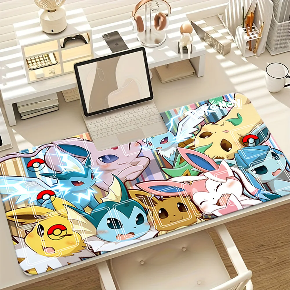 Pokemon Eevee All Evolutions Lightning Effect Large Gaming Mouse Pad, Colorful Anime Desk Mat, Non-Slip Extended Keyboard Pad fo