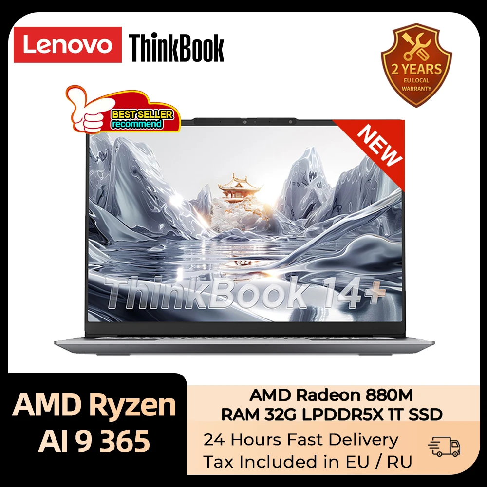 레노버 씽크북 14 + 2024 AI 노트북, AMD Ryzen AI 9 365 RAM 32GB 1TB SSD 코어 그래픽, 14.5 인치 3K LED 120Hz 스크린 노트북 PC 