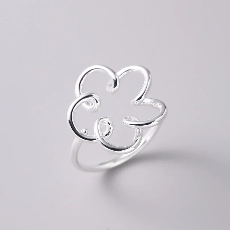 925 Sterling Silver Irregular Openwork Flower Ring Women\'s Simple Gentle Temperament Personality Small Flower Open Ring