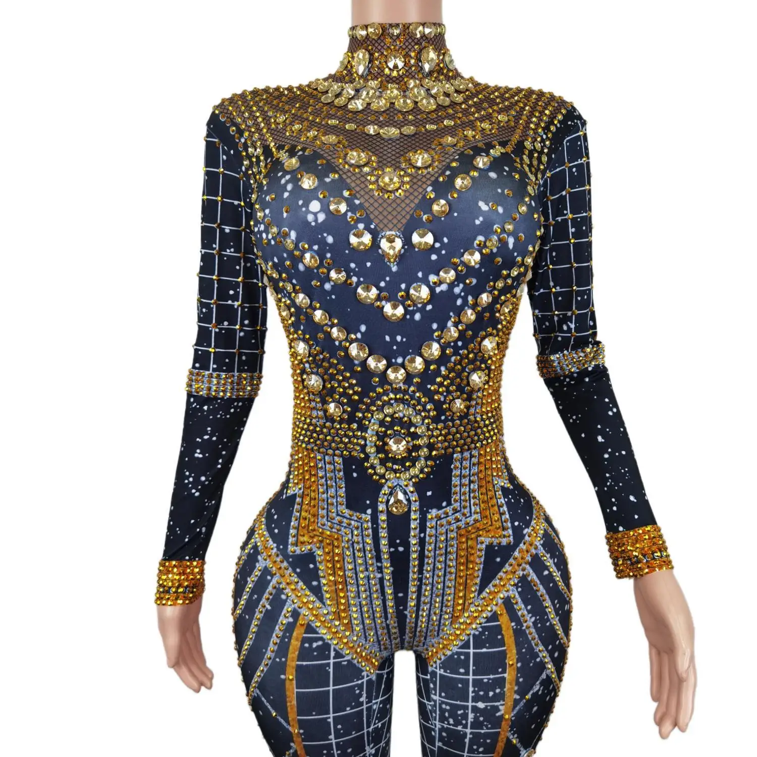 

Women Sexy Jumpsuit Full Sparkling Diamonds Party Bodysuit Stage Performance Wear Costume Singer Pole Dancer Clothing Nvwang