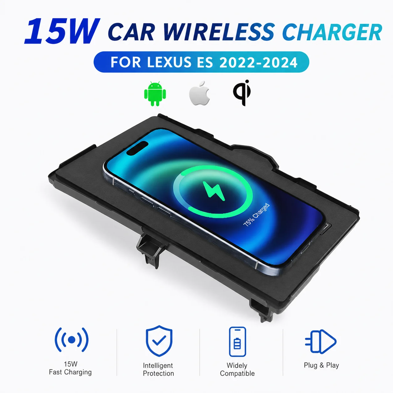 Apply to Lexus ES 2022-2024 LHD QI 15W Fast Wireless Charging Pad Induction Car Accessory for iPhone