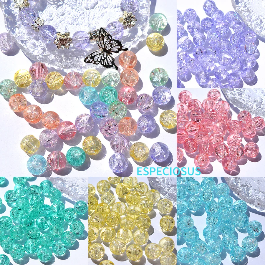 10MM Transparent Multi Color Glass Loose Beads DIY Jewelry Accessories Round Shaped Cracked Beads Bracelet Making Departments