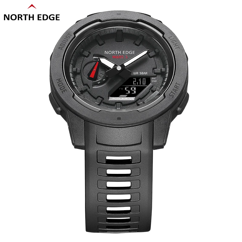NORTH EDGE Mars3 Men's Military Watch Digital Carbon Fiber Case For Man Waterproof 50M Sports Watches World Time