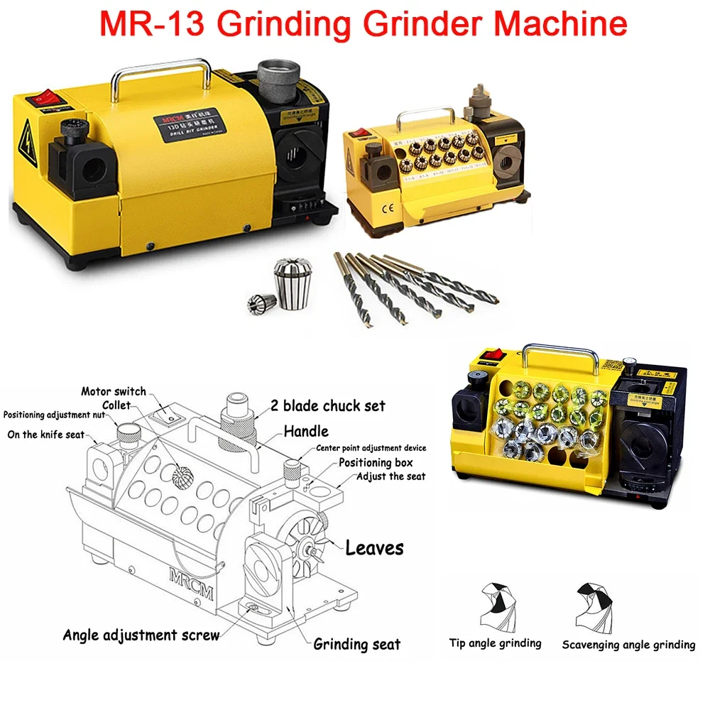 MR-13 Grinding Machine 3~13mm Drill Bits Sharpener Grinder+1pcs Grinder Wheel Drill and End Mill Grinder for HSS Material