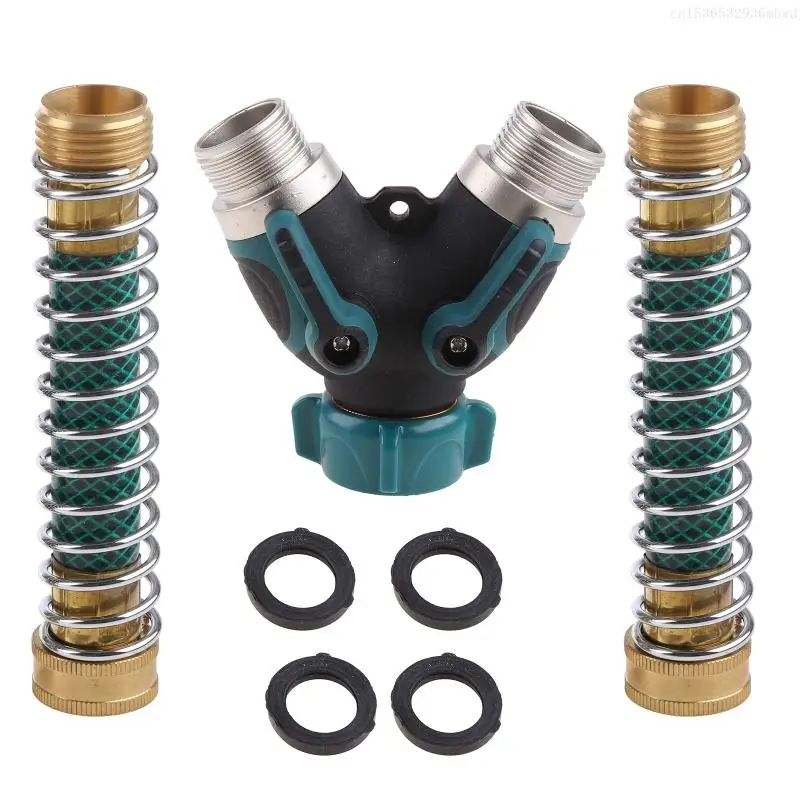 

3/4" 2 Way Hose Splitter 2 Way Garden Hose Connector with 2 Pcs Garden Hose Coiled Spring Protectors and 4 Washers F0T4