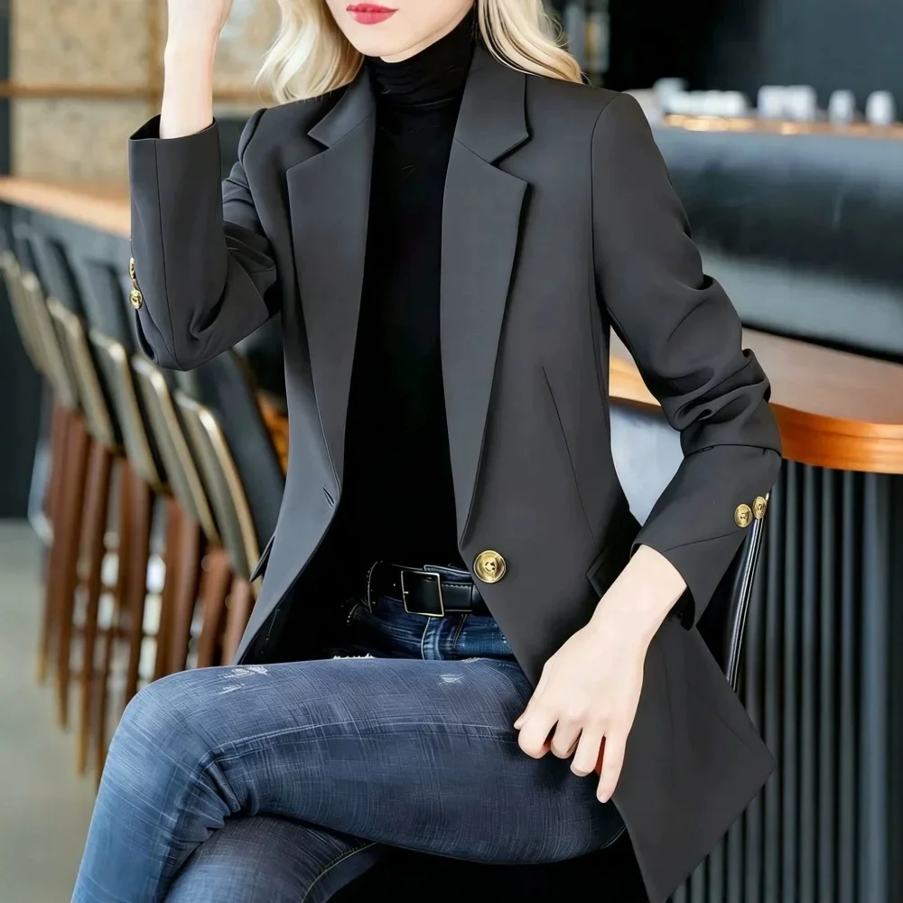 Women Autumn Blazer Jacket Premium Feel Slim Fit Short Suit Top Casual Office Daily Streetwear Minimalist Chic Ladies Outerwear