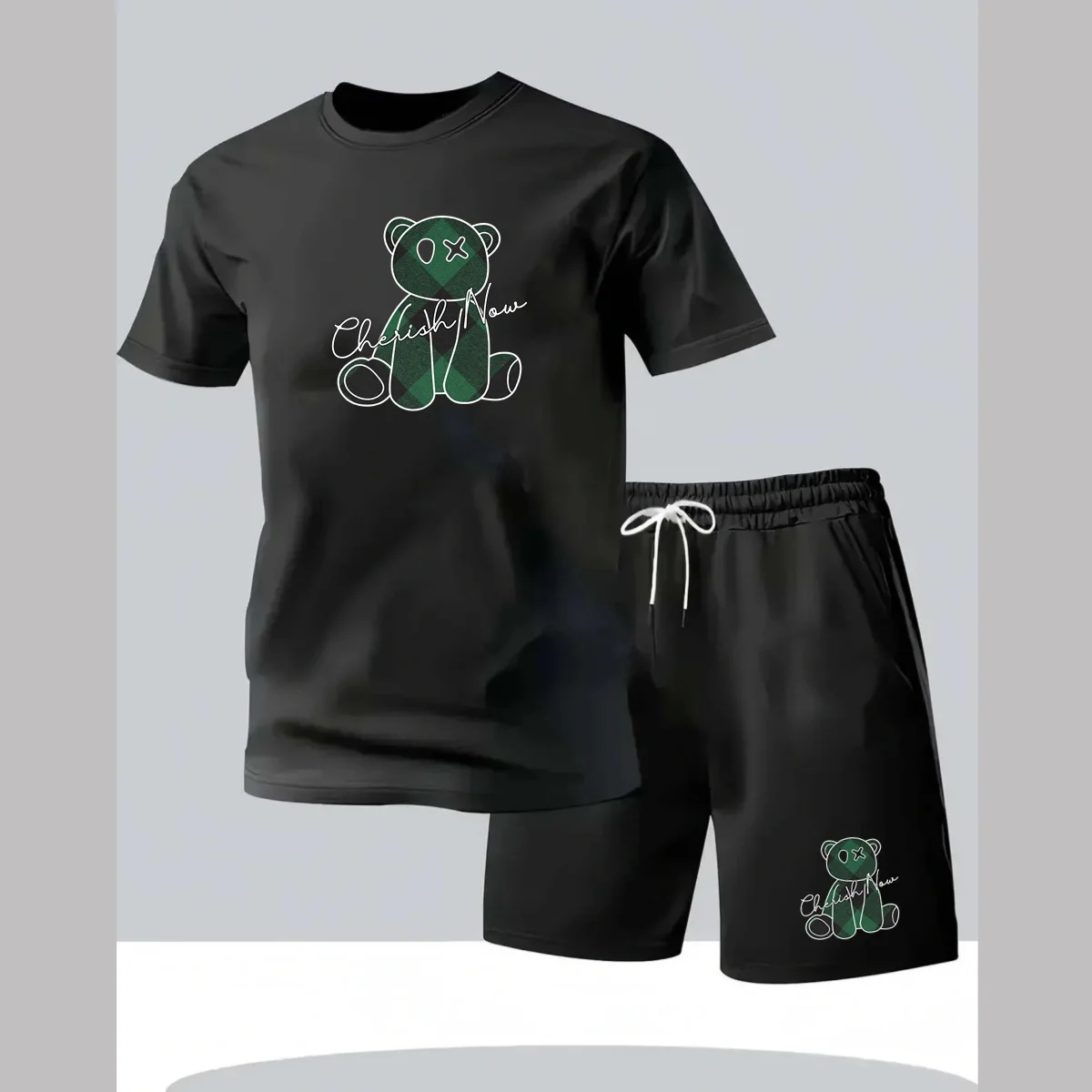 

2026 men's new fashionable casual T-shirt shorts two-piece set printed men's summer outdoor sports breathable set