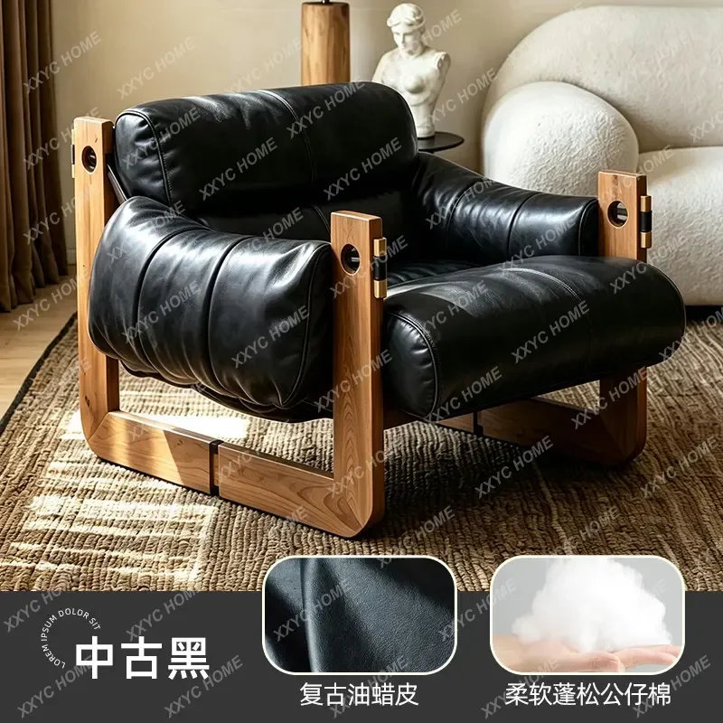 retro leisure chair living room single sofa chair solid wood lazy recliner