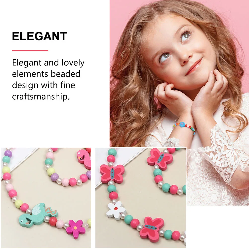 3 Zestawy Drewnianych Koralików Naszyjnik Bransoletka Kolorowa Gruba Biżuteria Dziecięca Uroczy Prezent Rekwizyty Fotograficzne Bransoletka z Koralików dla Dzieci