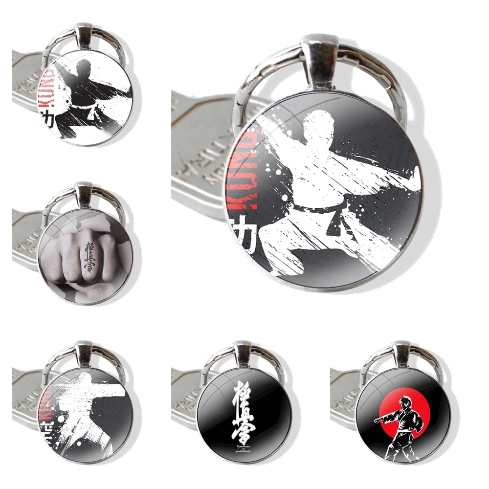 Oyama Kyokushin Karate Keychain Handmade Glass Cabochon Key Ring Holder Pendant Key Chains