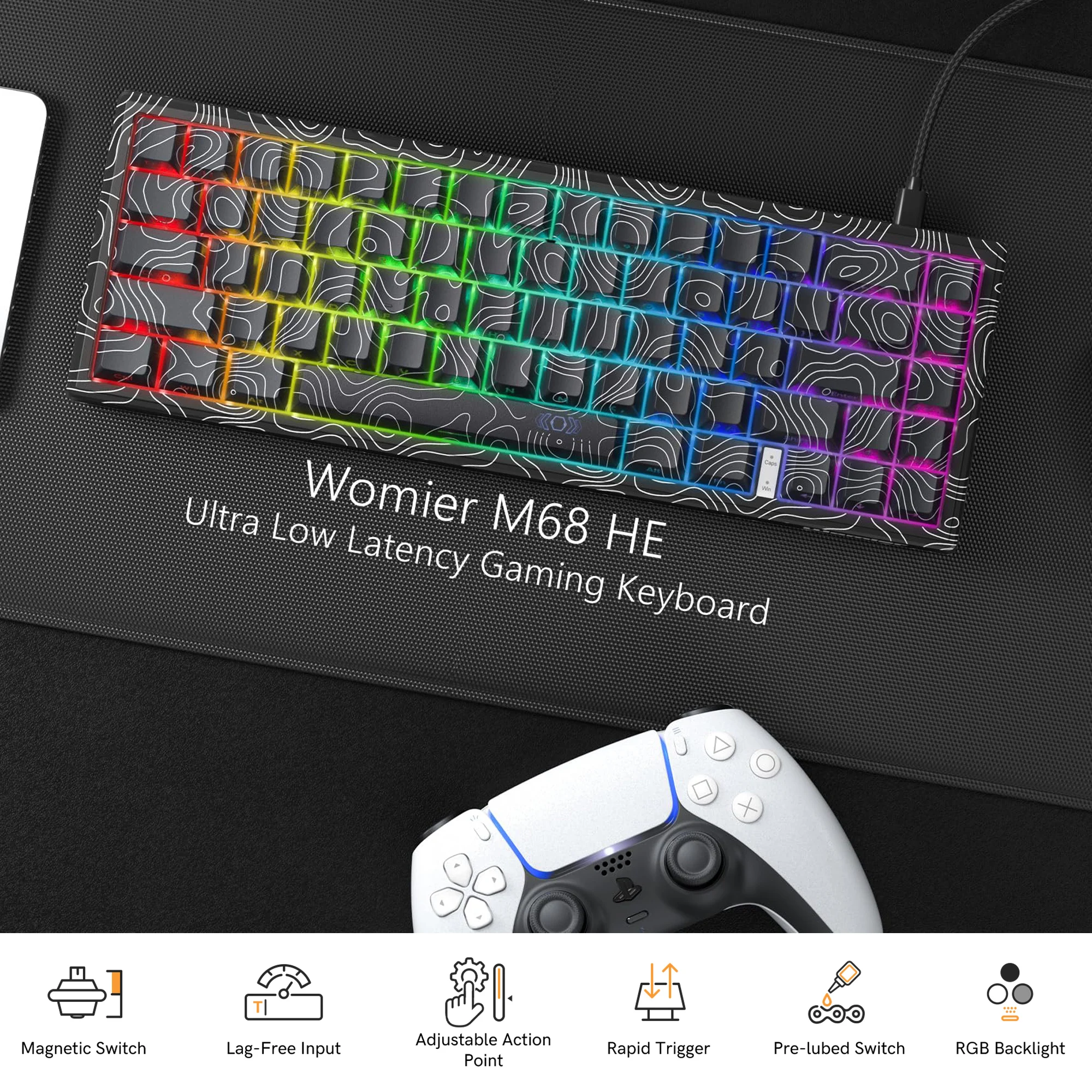 

Womier 67 keys Wired Custom Gaming Keyboard Rapid Trigger RGB Mechanical Keyboard with Pre-Lube Magnetic Switches for Win Mac