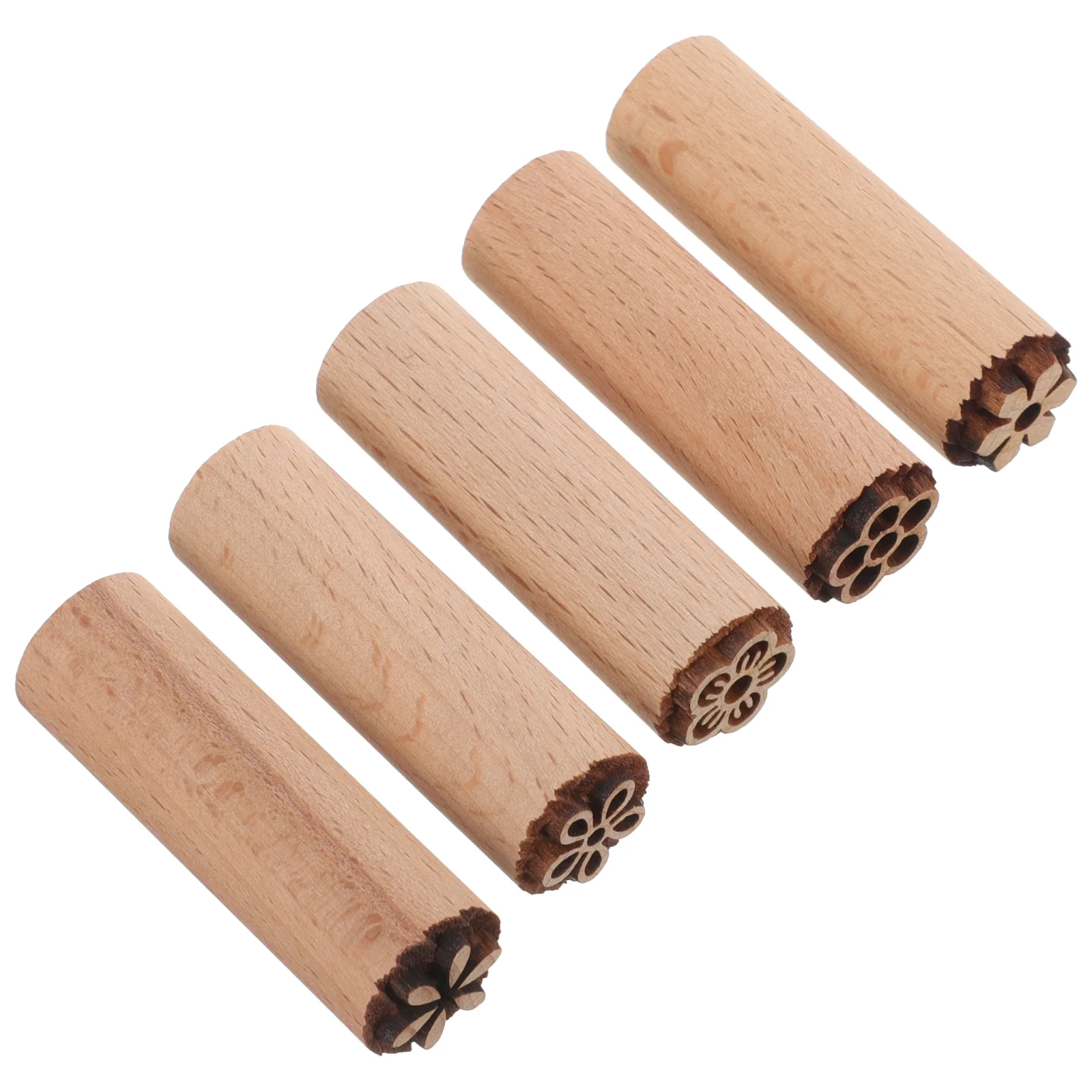 5 Pcs Wood Texture Stamp Flower Pattern Pottery Tools Household Scrapbook Multi-function Floral Delicate Diary Wooden Seal