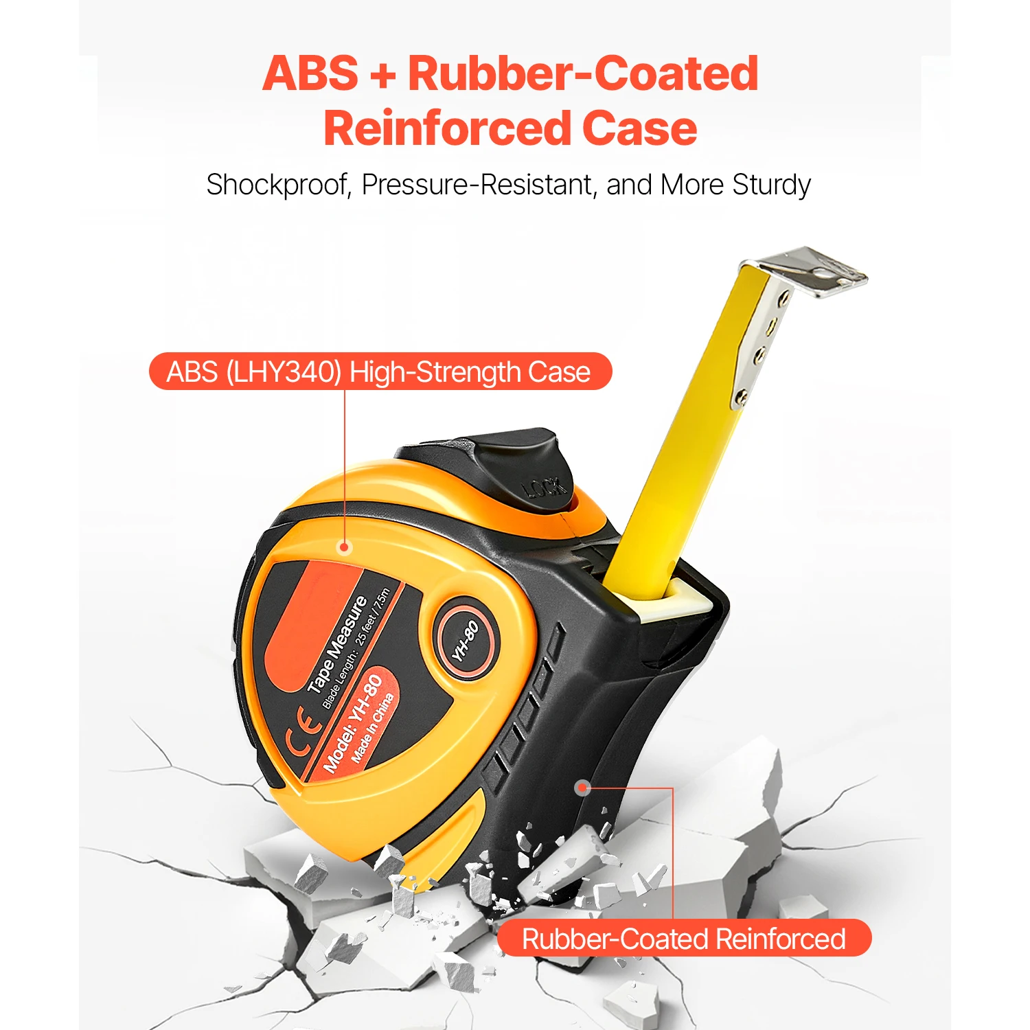 Tape Measure 25 ft Length, Measuring Tape with Retractable, Imperial and Metric ft/m Dual-Scale & ABS Case & Easy Read Steel Measurement Tool, for Outdoor,Decoration
