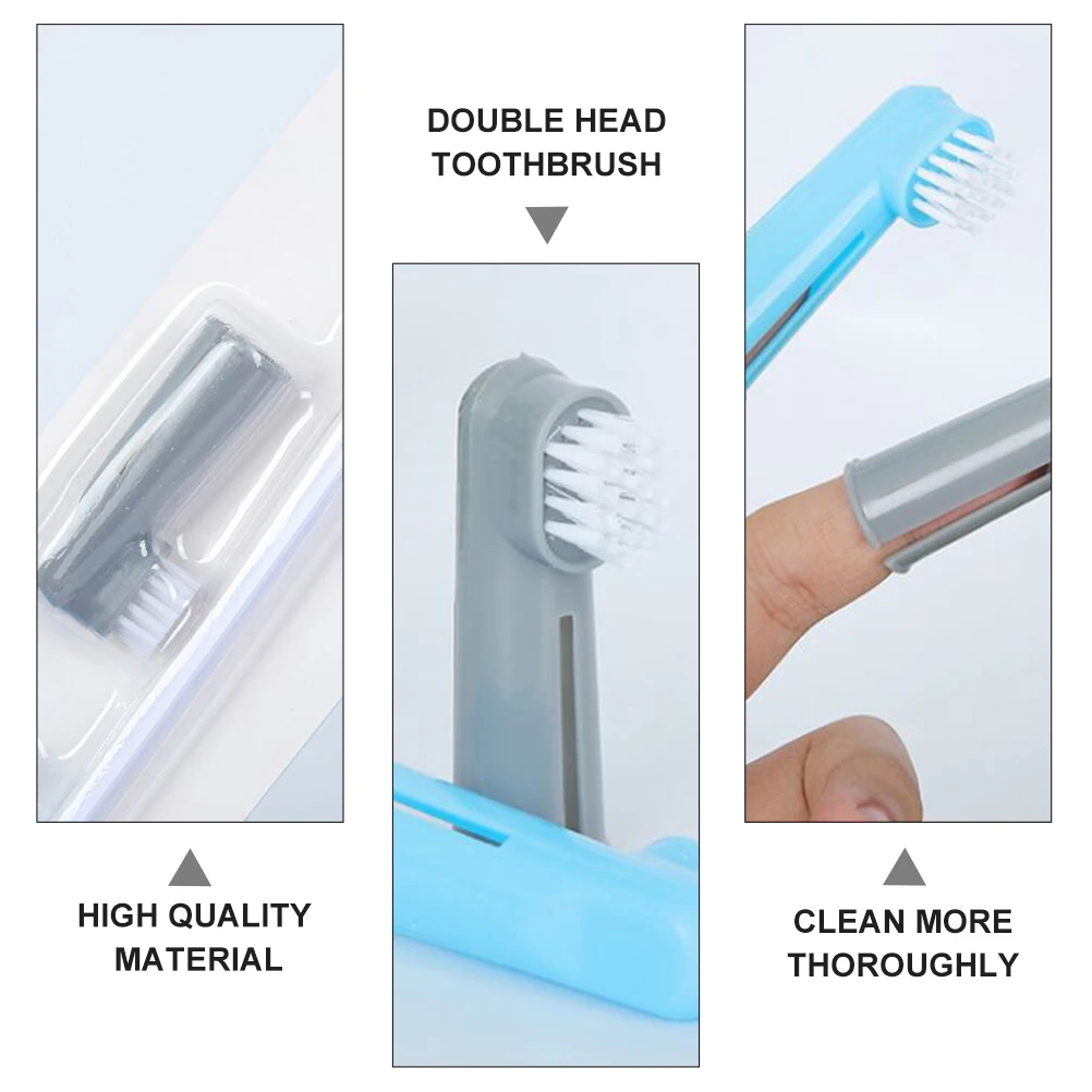 

3 Pcs Cat Toothbrush Fingertip Set Puppy Pet Teeth Dual Sided Dogs Toothbrushes