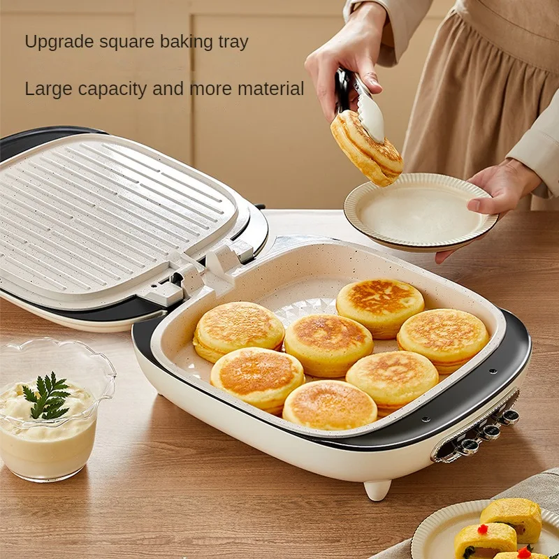 220V Crepe Maker Double-Sided Heating Pancake Maker Non-stick Cake Baking Machine Home Pancake Pan with Big Size and Depth