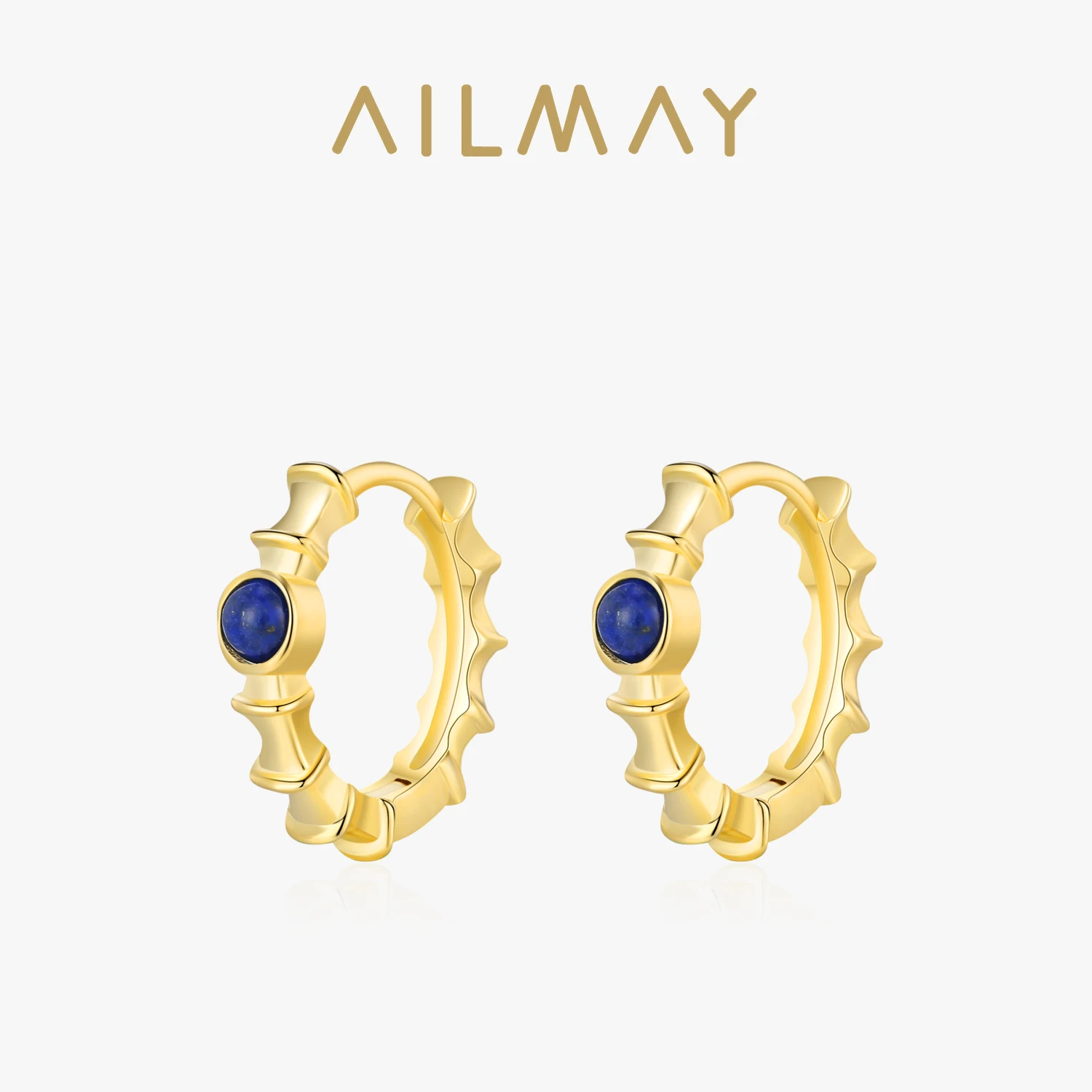 

Ailmay 925 Sterling Silver Blue Lapis Lazuli Stone Bamboo Shape Hoop Earring For Women Birthday Party Gold Color Jewelry Gifts