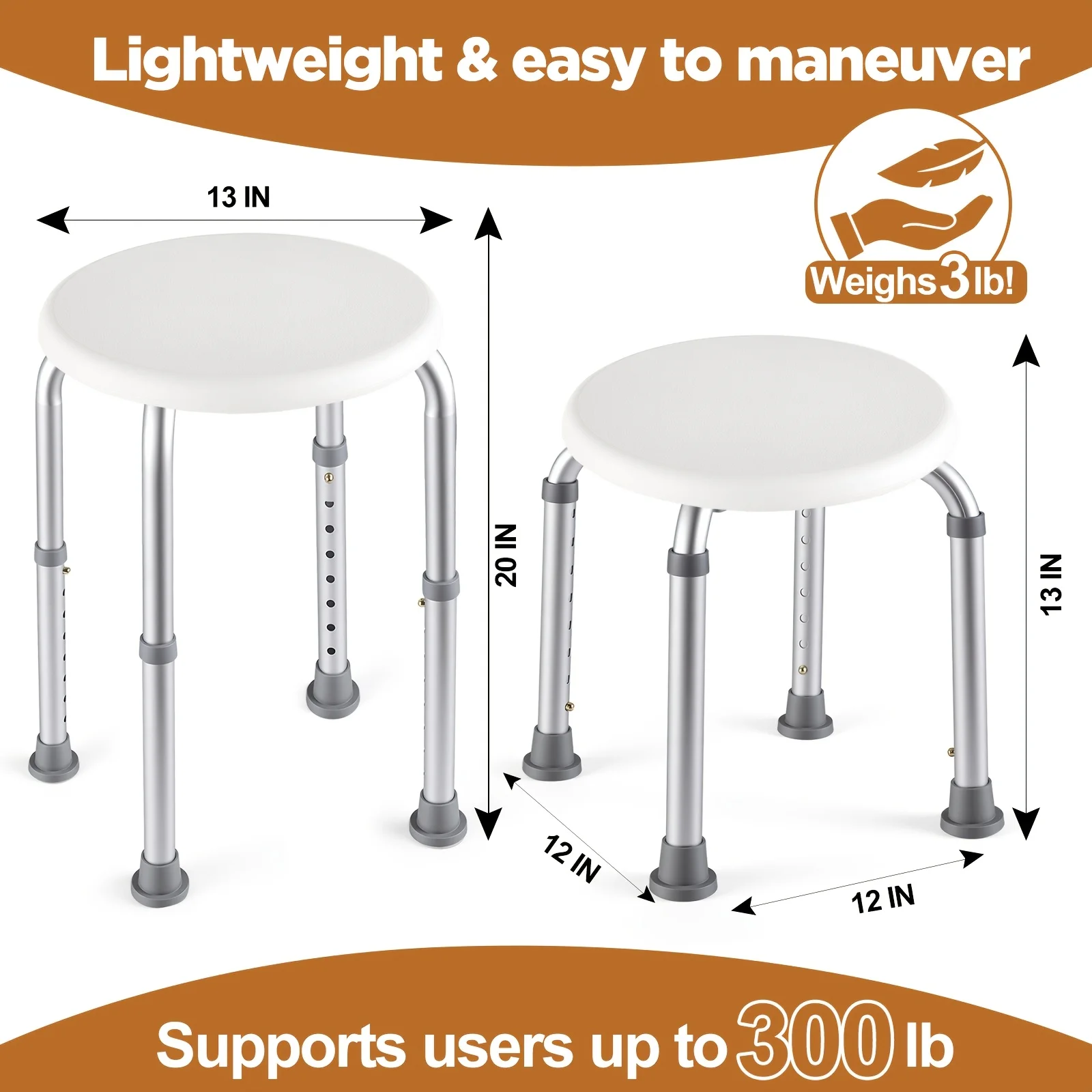 Showerchair,suitable forbathroomuse,height adjustable shower stool,stool with a weight capacity of 200 lbs.non-slip shower seat,