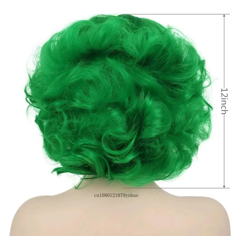 Zielona Peruka Syntetyczna Krótka Falowana Lata 80. Kręcona Peruka Kostiumowa Impreza Halloween Boże Narodzenie Naturalny Wygląd W 24080