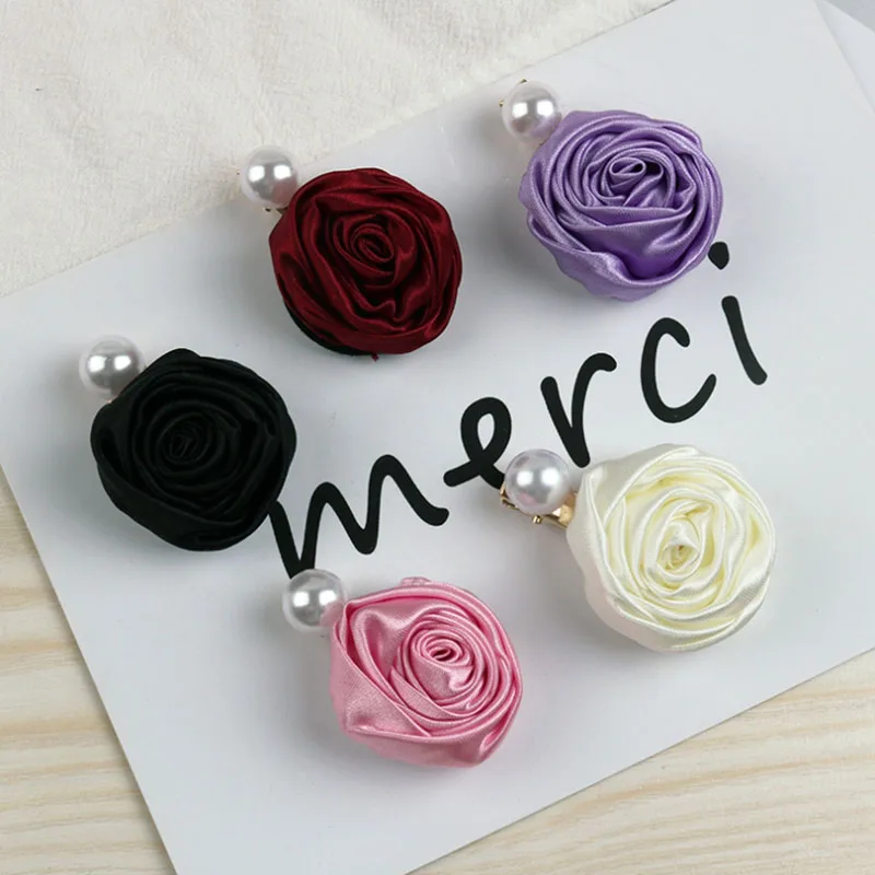 Advanced and Elegant  Hair Clips Plain Color Hairgrip Hairpin Sweet Simple Rose Pearl Side Pins Women Party Hair Accessories