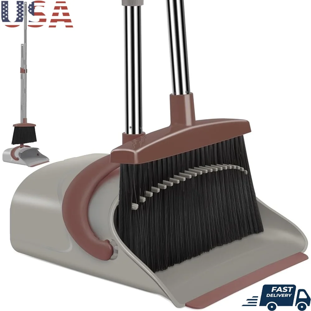 

Combo Broom and Dustpan Set 50.6in Long Handle No Bend Cleaning Tool Heavy Duty Bristle and Dustpan Teeth Indoor Multi-surface