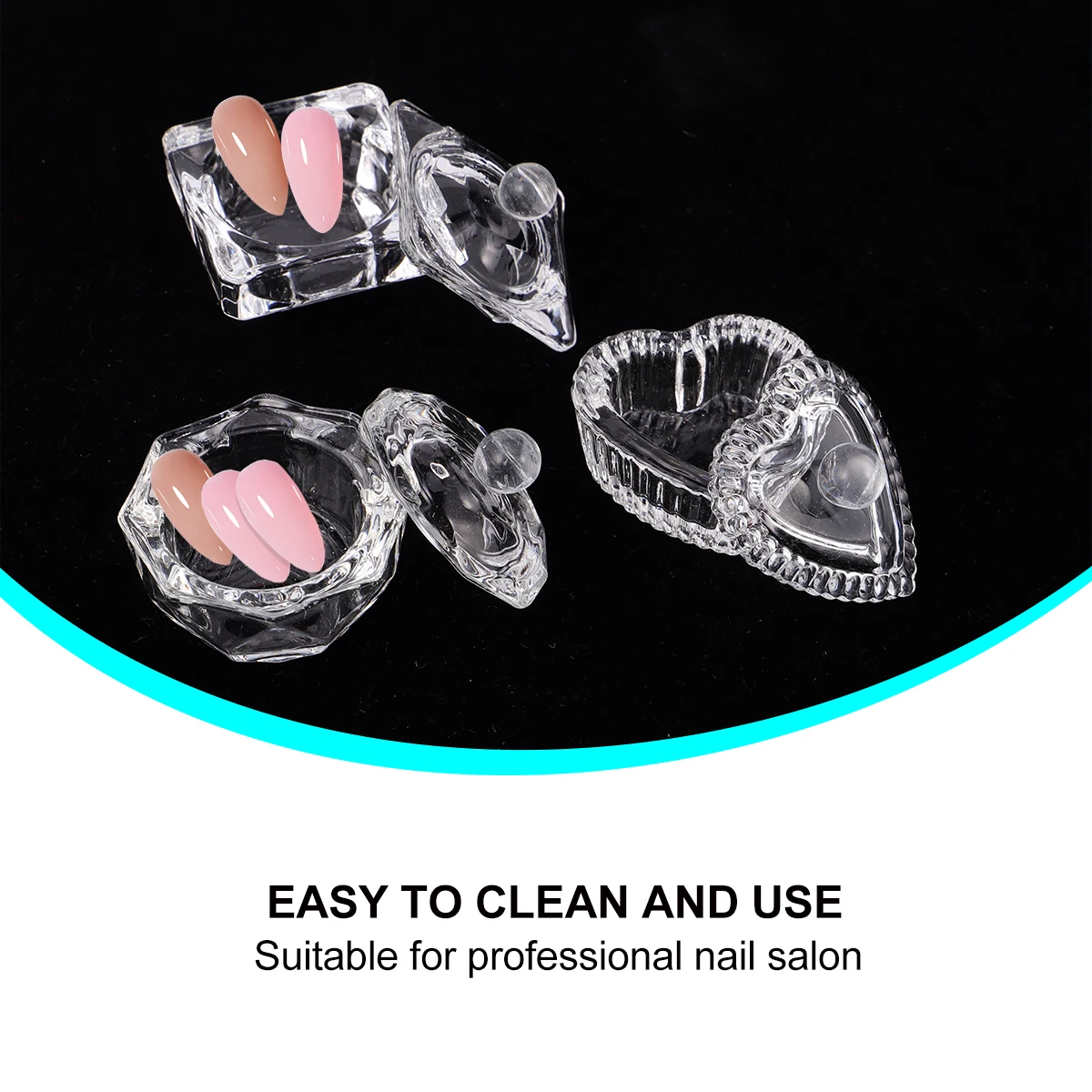 

3pcs Crystal Cup High Borosilicate Glass Nail Art Liquid Manicure Clear Polish Container Easy Clean Durable Use