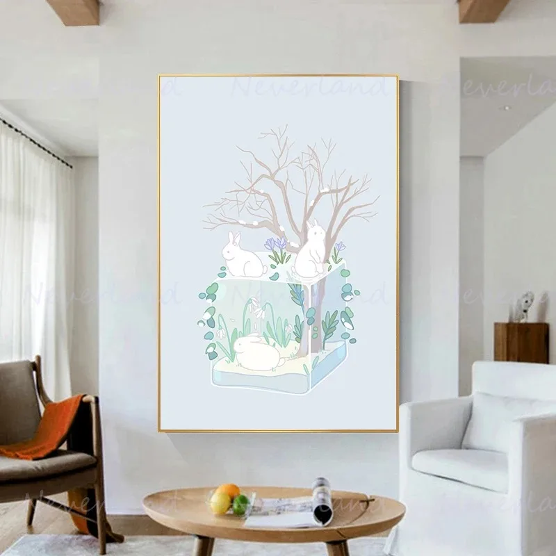 Cute Cartoon Four Seasons Plant Fox Duck Hedgehog Animal Posters Canvas Painting and Prints Wall Art Picture for Room Home De