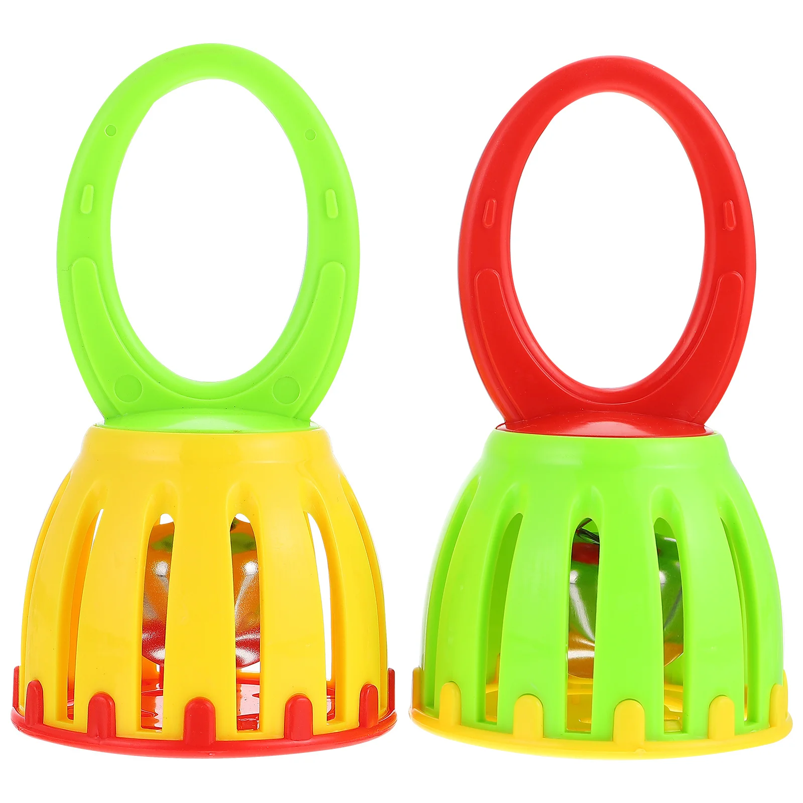 2 Stuks Baby Plastic Rammelaar Kooi Ontwerp Handdruk Bell Baby Muzikale Educatief Vroeg Leren Handheld Instrument voor Kinderen