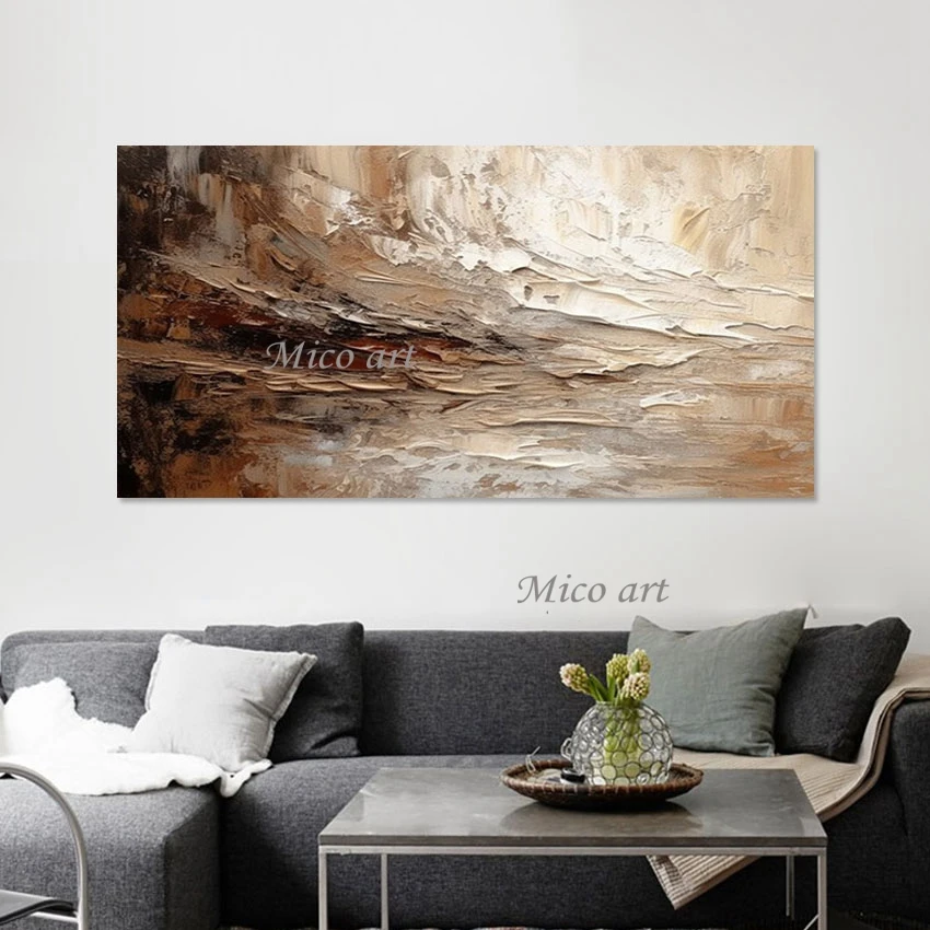 Modern Style Design Canvas Artwork Abstract Palette Knife Oil Painting Wall Picture Frameless Brown Acrylic Textured Art Drawing