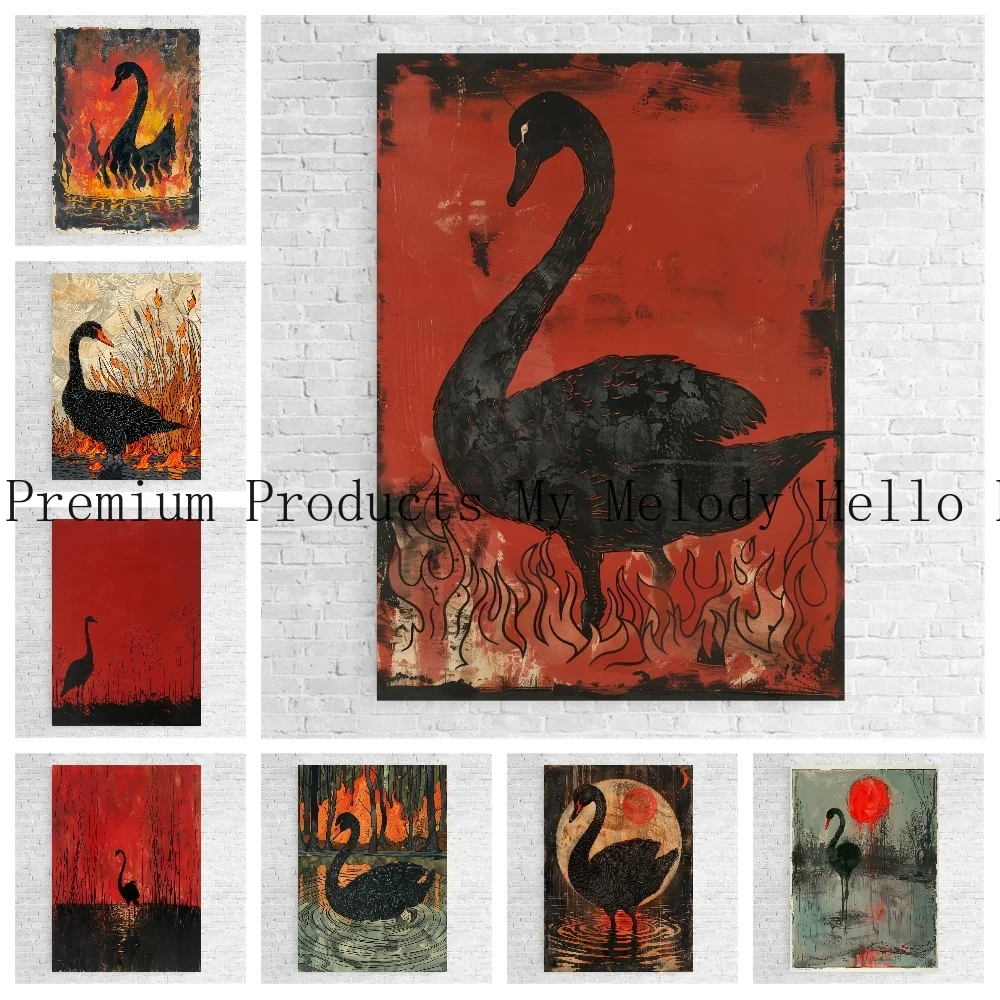 

Vintage Poster Manga Bathing Fire Swan Canvas Painting Graffiti Mural Kids Room Art Picture Print Modern Home Wall Decor Gifts