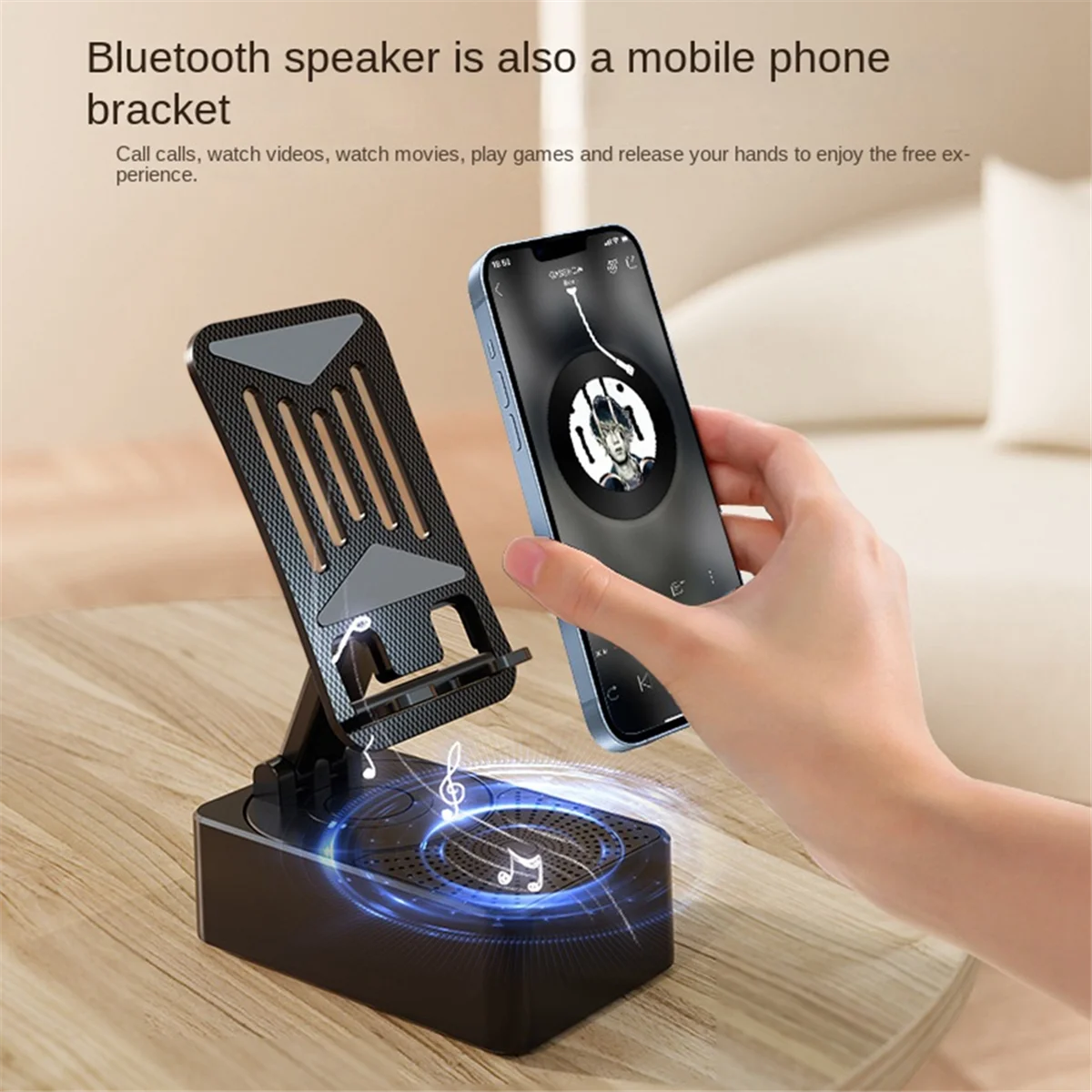 ABGN Soporte para teléfono móvil giratorio inteligente Bluetooth, soporte para teléfono móvil Altavoz Bluetooth perezoso Soporte para teléfono móvil plegable