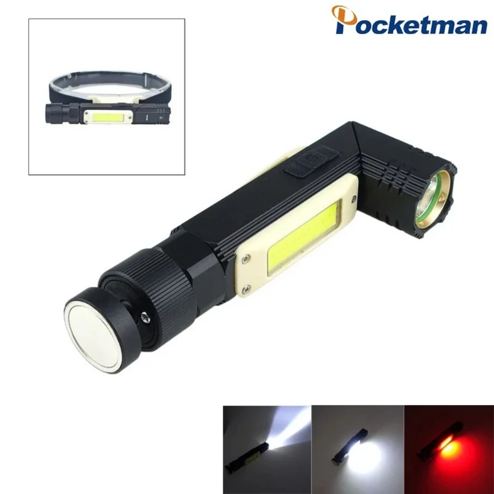 Image of Freihändige Dual-Fuel 90-Grad-Handlampe mit Drehclip, wiederaufladbar, leistungsstarke Taschenlampe, superhell, 5 Modi, LED-Fackel
