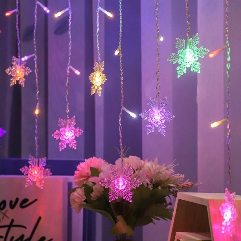 EU Plug Outdoor Light Garland for Home Garden Party Decoration Christmas Lights LED Snowflake Curtain Icicle Fairy String Lights
