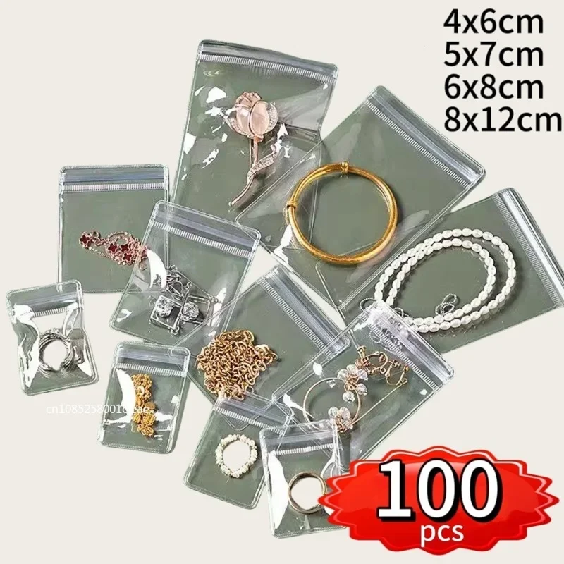 10/50/100pcs PVC Self Sealing Plastic Jewelry Zip Lock Bags Reclosable Thick Transparent Ziplock Gift Packaging Storage Pouches