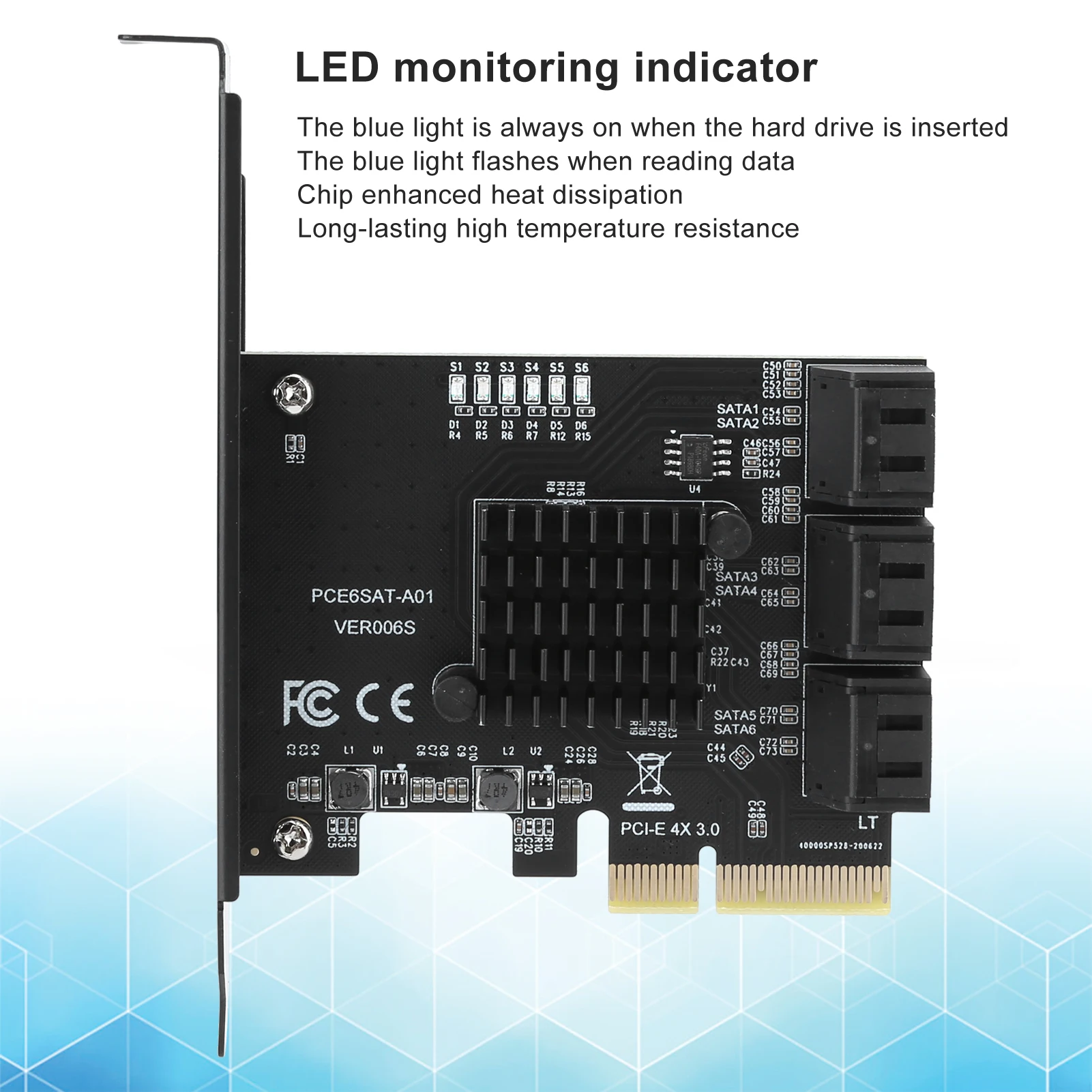 Expansion Card PCIE to 6‑Port SATA3.0 Hard Disk 6G PCI‑E3.0 GEN3 4X Interface Hub Adapter PCI‑E to SATA3.0 Expansion Card