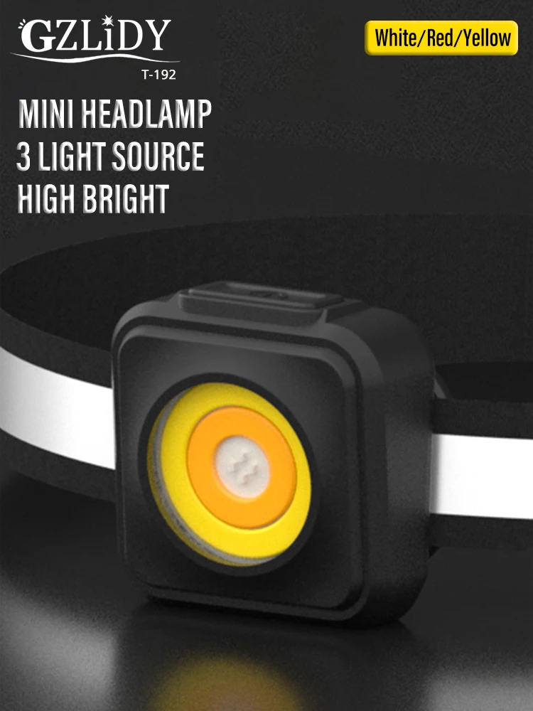 

Mini LED Headlamp USB Rechargeable COB Headlight 3 Light Source Warning Light Powerful Waterproof Floodlight 3 Modes Flashlight