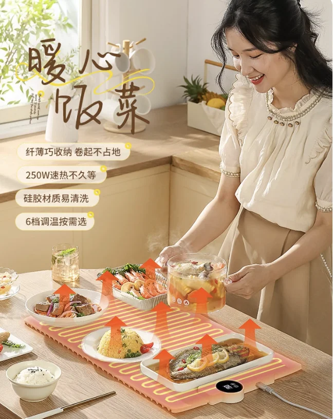 Heated vegetable warming board Household automatic constant temperature meal Dining table mat folding multi-function
