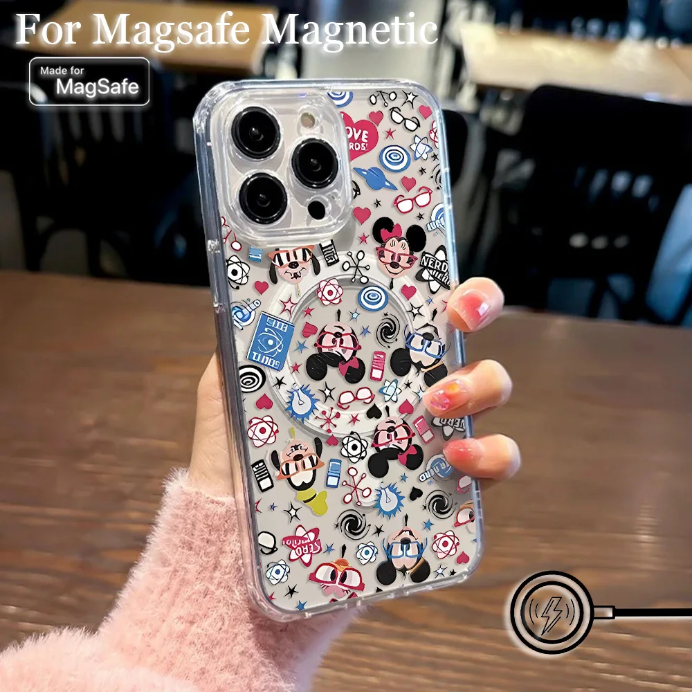 Cute Art Graffiti Mickey Mickey Magsafe Magnetic Phone Case for iPhone 16 15 14 13 12 11 8 7 Plus Pro Max X XR XSMax Clear Cover