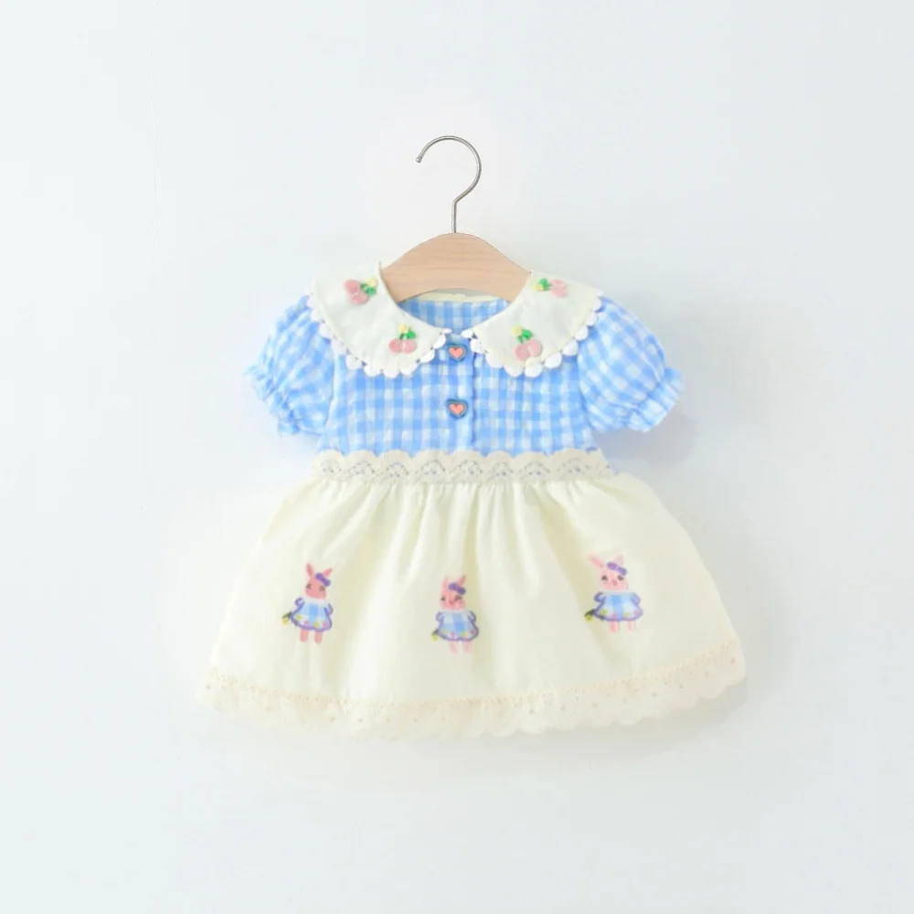 Baby Girl Dress Summer Plaid Cartoon Short Sleeved Girl Dress Cute Beach Princess Baby Dress Baby Girl Clothing ﻿