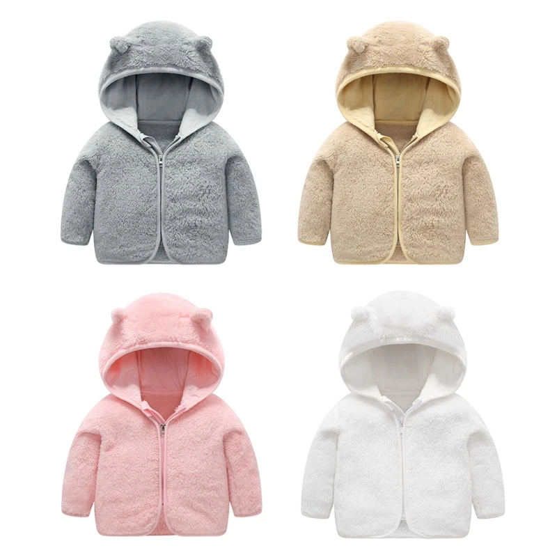 Kids Winter Warm Coats Jacket Clothes Outwear Overcoat Ear Hooded Coral Fleece Zip Up Clothes Cute for Toddlers Boys Girls