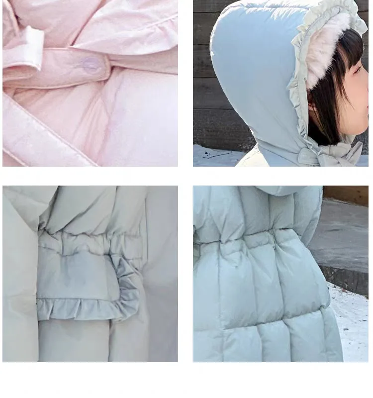 ZOETOPKID Mädchen Lange Kapuzen-Baumwoll-Daunenjacken Kinder Winter Verdickte Warme Rüschen-Design-Jacken Kinder Aktiv-Oberbekleidung – Detail 13