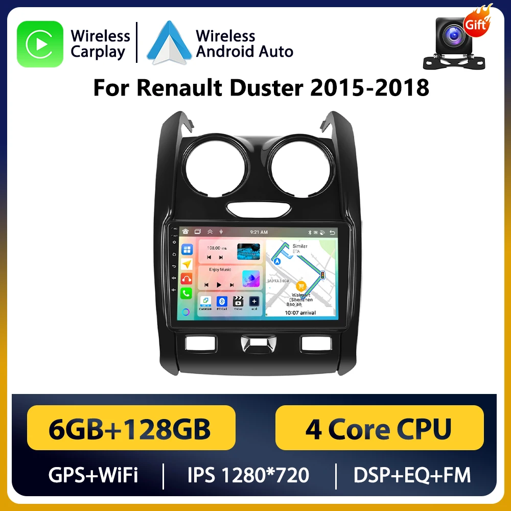 Podofo Draadloze Android Carplay Auto voor Renault Duster 2015-2018 Auto Multimedia Speler Autoradio 2Din WIFI Stereo