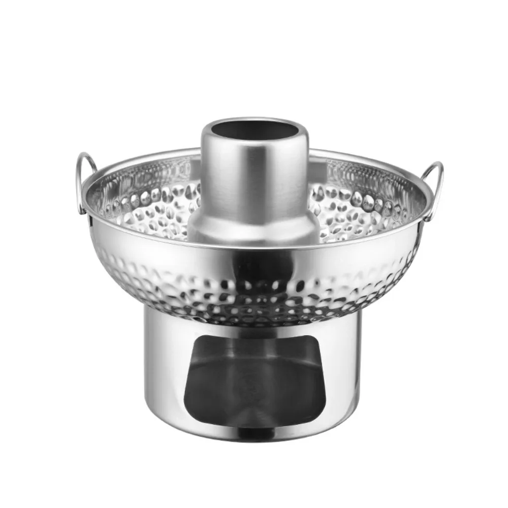Traditional Stainless Steel Small Hotpot Double Ear Thickened Charcoal Hot Pot Well-ventilated Large-diameter Tom Yum Hot Pot