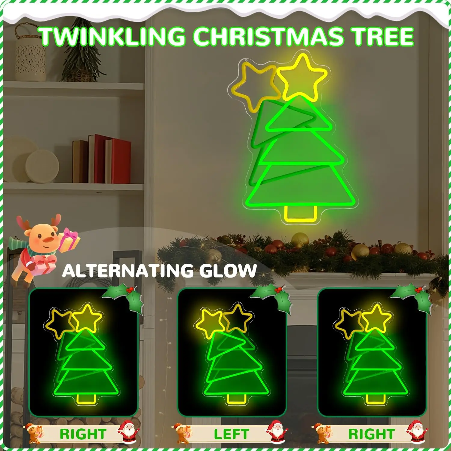 وميض شجرة عيد الميلاد النيون USB عكس الضوء LED ضوء النيون لغرفة النوم المنزل حفلة بار مهرجان نافذة عيد الميلاد ديكور هدية #5