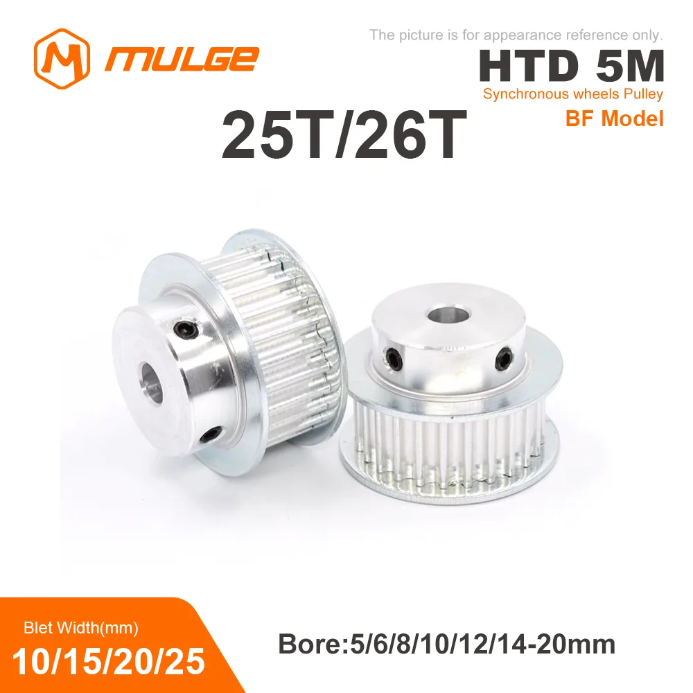 

25Teeth 26Teeth HTD 5M Synchronous Pulley Bore 5-20mm for Width 10/15/20/25mm 5M Timing Belts Gear wheel pulley BF Type Alloy