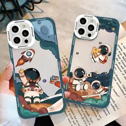 Cartoon Outer Space Astronaut Planet Clear Phone Cases For iPhone 7 8 Plus SE 2020 X XR XS 11 12 14 13 Pro Max Transparent Cover